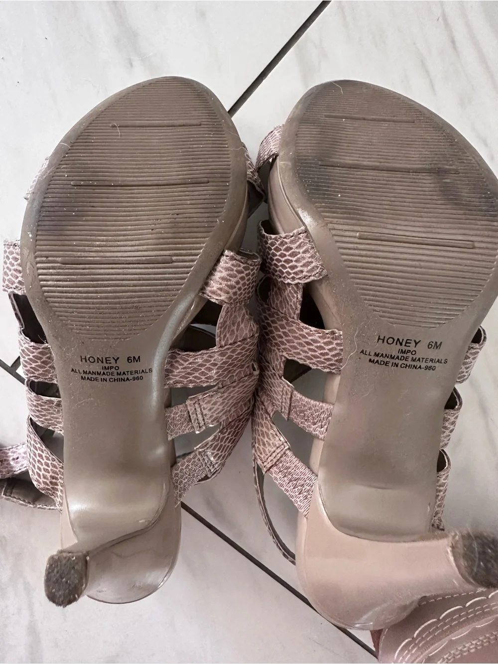 Strappy Taupe High Heel Sandal with Snakeskin Texture